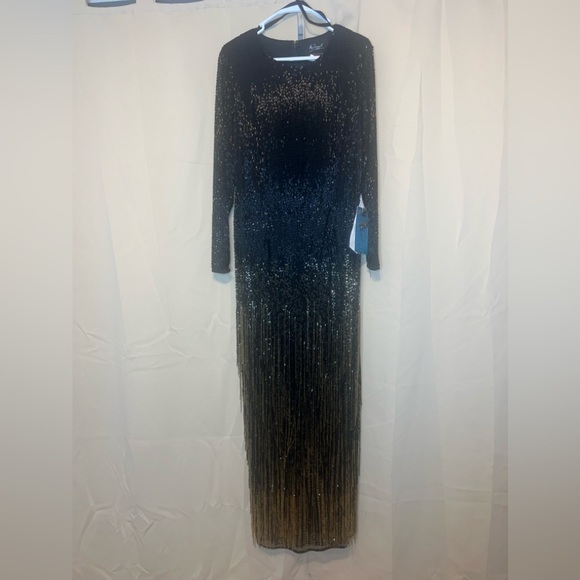 Mac Duggal 93584 LONG SLEEVE BEADED FRINGE EVENING GOWN - Picture 6 of 12